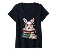 Femme Nerd Bunny lit des Livres Be Yourself Stay Weird Book Lover T-Shirt avec Col en V