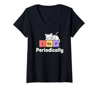 Femme Nerdy Cat Science Teacher i Nap Perioically STEM Mom Learn T-Shirt avec Col en V