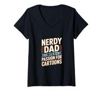 Femme Nerdy Dad with A Passion for Cartoon Anime Fan T-Shirt avec Col en V