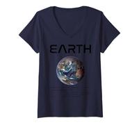 Femme Nerdy Earth Astronomy Science Planètes Solar System Facts Noir T-Shirt avec Col en V