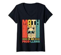 Femme Nerdy Math is No Prob-Llama Pi Day Math Teacher Rétro T-Shirt avec Col en V