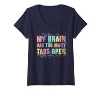 Femme Nerdy Mon Cerveau a trop d'onglets Open Squad Camp Teacher I T-Shirt avec Col en V