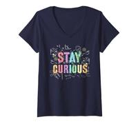 Femme Nerdy Stay Curious Sciences Biologie Crew Teacher Think Geek T-Shirt avec Col en V