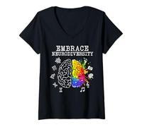 Femme Neurodiversity Shirt | Embrace ADHD Autism ASD Tshirt T-Shirt avec Col en V