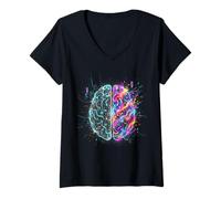 Femme Neurologue Neuroscience Cerveau Pensée Gauche et Droite Esprit T-Shirt avec Col en V
