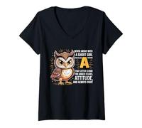 Femme Never Argue with A Short Girl Who Has an 'A', Cute Owl Design T-Shirt avec Col en V