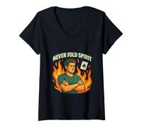 Femme Never Fold Spirit - Art de détermination de l'état d'esprit au Poker T-Shirt avec Col en V