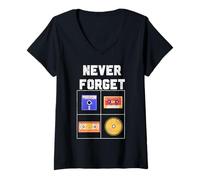 Femme Never Forget Cassette Tape VHS CD Disquette Old School K7 T-Shirt avec Col en V