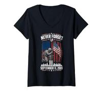Femme Never Forget September 11 2001 Memorial Day America Flag Tee T-Shirt avec Col en V