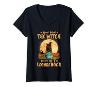 Femme Never Mind The Witch Méfiez-Vous du Chien Léonberg Halloween T-Shirt avec Col en V