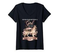 Femme Never Stand Between A Girl and Her German Shepherd Floral T-Shirt avec Col en V