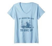 Femme Never Too Late to Give Up T-Shirt avec Col en V