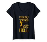 Femme Never Underestimate an Old Man Who Runs Like Hell - T-Shirt avec Col en V