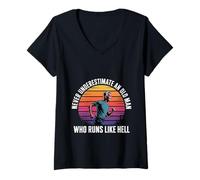 Femme Never Underestimate an Old Man Who Runs Like Hell - T-Shirt avec Col en V