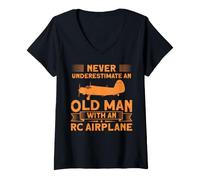 Femme Never Underestimate an Old Man with an Rc Airplane T-Shirt avec Col en V
