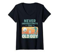 Femme Never Underestimate The Old Guy Disc Golf Retro T-Shirt avec Col en V