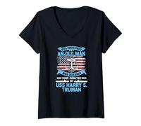 Femme Never Underestimate USS Harry S. Truman CVN-75 Veteran T-Shirt avec Col en V