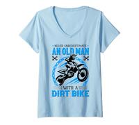 Femme Never Understimate an Old Man with A Dirt Bike T-Shirt avec Col en V