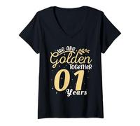 Femme New Couple 1st golden Marriage anniversary Crew Men Women T-Shirt avec Col en V