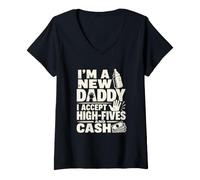 Femme New Father Daddy Annonce High Five Humour T-Shirt avec Col en V