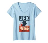 Femme New Frontier 1960 : Campagne John F. Kennedy (JFK) T-Shirt avec Col en V