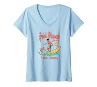 Femme New Jersey Surfer Point Pleasant Beach NJ Surf Vacances T-Shirt avec Col en V