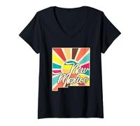 Femme New Mexico Art Coloré en Éclat du Nouveau-Mexique T-Shirt avec Col en V