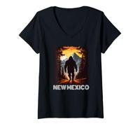 Femme New Mexico Sunset Retro 70s Vintage Randonnée Camping T-Shirt avec Col en V