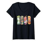 Femme New Orleans NOLA Jazz Crawfish Bayou Art T-Shirt avec Col en V