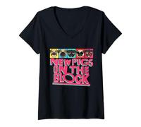 Femme New Pugs on The Block Funny Pug Owner Pop Culture Gift T-Shirt avec Col en V