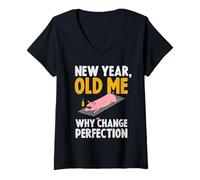 Femme New Year Old Me 2026 Sarcastique Joke Funny Pig Sun Bathing T-Shirt avec Col en V
