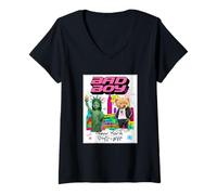 Femme New York City Baby Statue of Liberty Skyline Sketch Cartoon T-Shirt avec Col en V