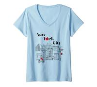 Femme New York City Bridge Vintage T-Shirt avec Col en V