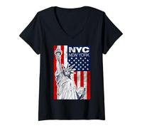 Femme New York City Statue of Liberty T Shirts, Cool New York City T-Shirt avec Col en V