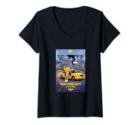 Femme New York City Stories with Teddy Bear Behind a Yellow Taxi T-Shirt avec Col en V