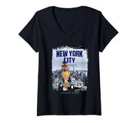 Femme New York City Teddy Bear Stories Illustration Graphic Design T-Shirt avec Col en V