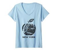 Femme New York City The Big Apple Graphic T-Shirt, New York City T-Shirt avec Col en V