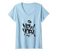 Femme New York City with Graffiti Spray Style Illustration Graphic T-Shirt avec Col en V