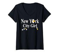 Femme New York I Love NY City Girl T-Shirt à col en V pour Femme T-Shirt avec Col en V