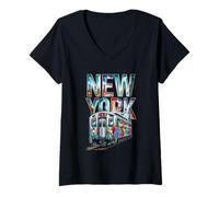 Femme New York Train Graffiti Style New York Métro Voiture Street Hip Hop T-Shirt avec Col en V