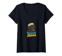 Femme Newfie Mama Newfoundland Chien Lover Hiver Neige Grand Peluche T-Shirt avec Col en V