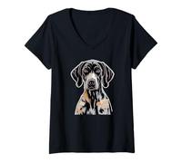 Femme Newspaper Art German Shorthaired Pointer GSP T-Shirt avec Col en V