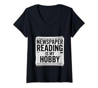 Femme Newspaper Reading is My Hobby Print Reader Routine - T-Shirt avec Col en V