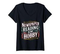 Femme Newspaper Reading is My Hobby Print Reader Routine - T-Shirt avec Col en V