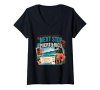 Femme Next Stop Vacances à l'île de Porto Rico T-Shirt avec Col en V
