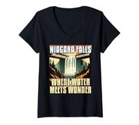 Femme Niagara Falls Where Water Meets Wonder Travel Voyage en famille T-Shirt avec Col en V