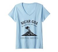 Femme Nicaragua, Le Pays des Lacs et des volcans T-Shirt avec Col en V