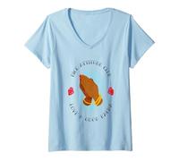 Femme Nice Attitude Club - Love & Good Karma (Mains priantes) T-Shirt avec Col en V