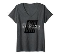 Femme Nice Côte d'Azur Francia - Nice Francia T-Shirt avec Col en V