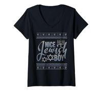 Femme Nice Jewish Boy Menorah Ugly Christmas Happy Hanoukka T-Shirt avec Col en V